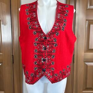 Vintage Paul Harris Wool blend Vest
Red with black/white embroidery size XL
